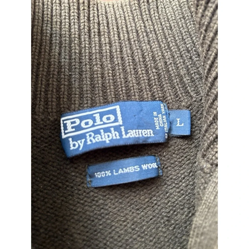 Polo Ralph Lauren Sweater Mens Large Green Lambswool Mock Neck Quarter Zip FLAW